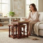 Wooden Nesting Table Set with Brass-Embossed Tops – Space-Saving Living Room Decor - Image 6