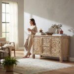 Mango Wood Hand-Carved Sideboard With Natural Finish - Image 3