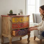 Mango Wood Three Drawer Chest Table For Living Room Storage - Image 9