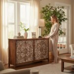Mango Wood Distress White Mandala Sideboard For Storage - Image 6