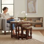 Wooden Nesting Table Set with Brass-Embossed Tops – Space-Saving Living Room Decor - Image 4