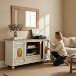 Mango Wood Hand-Carved Media Console With Brass Detailing - Image 3