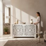 Mango Side Storage Console Sideboard With Floral Carving - Image 3
