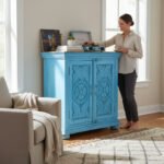 Mango Wood Blue Boho Cabinet For Storage Solution - Image 3