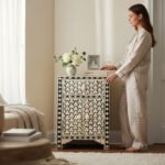 Mango Wood Bone Inlay Bedside Table For Living Area Decor - Image 2