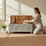 Mango Wood Mandala Grey Blanket Storage Chest - Image 5