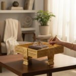 Mango Wood Chakki Coffee Table With Brass Detailing - Image 5