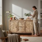 Mango Wood Hand-Carved Sideboard With Natural Finish - Image 4