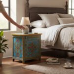 Mango Wood Painted Bedside Table With Storage Solution - Image 8