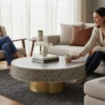 Bone Inlay Centerpiece Round Coffee Table For Living Room - Image 7