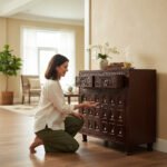 Mango Wood Hand-Carved Sideboard Cabinet With Brass Bells - Image 6