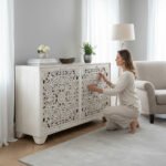 Mango Side Storage Console Sideboard With Floral Carving - Image 7