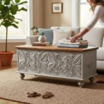 Mango Wood Mandala Grey Blanket Storage Chest - Image 2