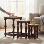Wooden Nesting Table Set with Brass-Embossed Tops – Space-Saving Living Room Decor - Image 7
