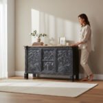 Mango Wood Hand-Carved Sideboard With Black Finish - Image 4