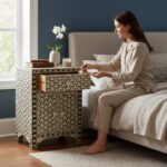 Mango Wood Bone Inlay Bedside Table For Living Area Decor - Image 5