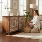 Mango Wood Distress White Mandala Sideboard For Storage - Image 5
