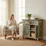 Mango Wood Mandala Painted Indian Cabinet For Storage Solution - Image 6