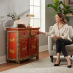 Mango Wood Ethnic Boho Painted Cabinet For Living Area Decor - Image 3