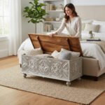 Mango Wood Mandala Grey Blanket Storage Chest - Image 4