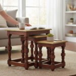 Wooden Nesting Table Set with Brass-Embossed Tops – Space-Saving Living Room Decor - Image 8