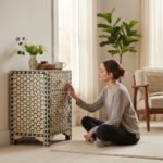Mango Wood Bone Inlay Bedside Table For Living Area Decor - Image 4