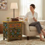 Mango Wood Painted Bedside Table For Storage Solution - Image 2