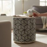 Mango Wood Bone Inlay Boho Side Table For Living Area Decor - Image 2