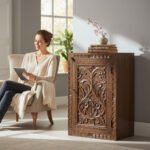 Mango Wood Hand-Carved Bedside Unit With Charcoal Finish - Image 2