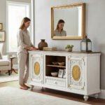 Mango Wood Hand-Carved Media Console With Brass Detailing - Image 5