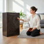 Mango Wood Hand-Carved Bedside Unit With Charcoal Finish - Image 4