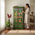 Radha Krishna Wooden Handpainted Cupboard Almirah