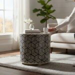 Mango Wood Bone Inlay Boho Side Table For Living Area Decor - Image 4