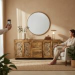 Mango Wood Hand-Carved Sideboard For Storage Solution - Image 3