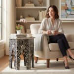 Bone Inlay Boho Side Table For Living Room Decor - Image 4