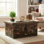 Mango Wood Hand-Painted Storage Trunk Box For Living Room - Image 5