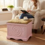 Mango Wood Blanket Storage Chest Table In Pink Finish - Image 3