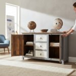 Mango Wood Indian Grey Drawer Sideboard For Storage Solution