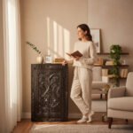 Mango Wood Hand-Carved Bedside Unit With Charcoal Finish