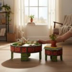 Mango Wood Hand-Painted Chakki Coffee Table For Living Area Decor - Image 2