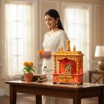 Mango Wood Hand-Painted Indian Pooja Mandir For Daily Worship And Religious Decor