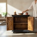 Mango Wood Charcoal Finish Lotus Cabinet For Storage - Image 6