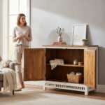 Mango Wood Carved Cabinet Sideboard For Storage - Image 5