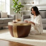 Mango Wood Indian Boho Drum Coffee Table With Brass Detailing - Image 2