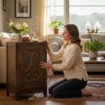 Mango Wood Hand-Carved Bedside Unit With Charcoal Finish - Image 3