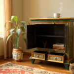 Hand-Painted Mango Wood Bedside Cabinet For Bedroom Storage - Image 16