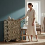Mango Wood Bone Inlay Bedside Table For Living Area Decor - Image 8