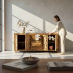 Mango Wood Hand-Carved Sideboard For Storage Solution - Image 9