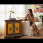Hand-Painted Mango Wood Indian Bedside Cabinet For Bedroom Storage - Image 16