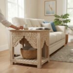 Hand-Carved Wooden Console Table – Boho Accent Side Table for Living Room Decor - Image 13